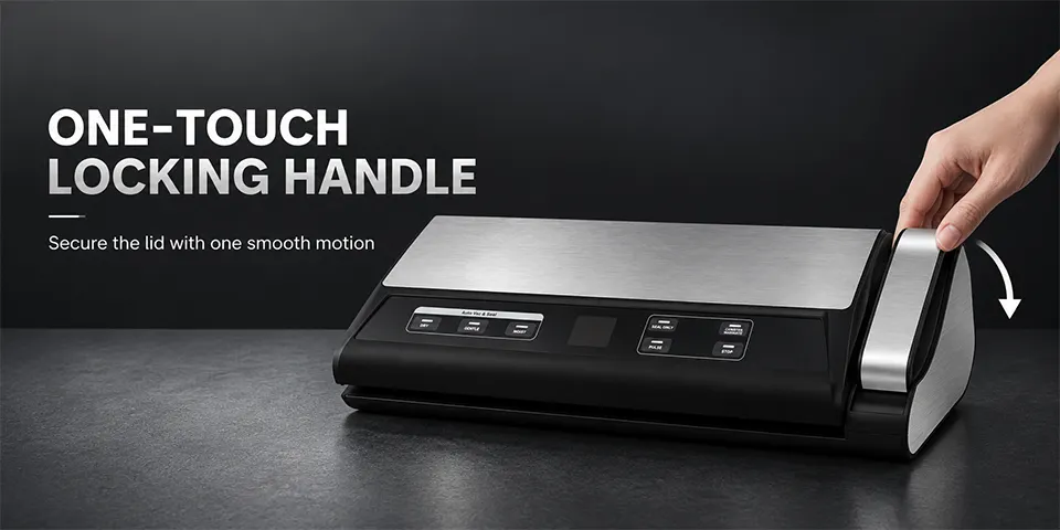 Scelleuse sous vide avec poignée verrouillable en un seul contact